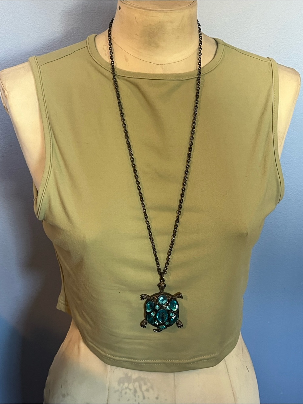Vintage-Inspired Turquoise Turtle Pendant Long Necklace
